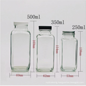 Customized Logo 8oz 12oz 16oz 500ml Clear French Square Cold Pressed Beverage Glass Bottle